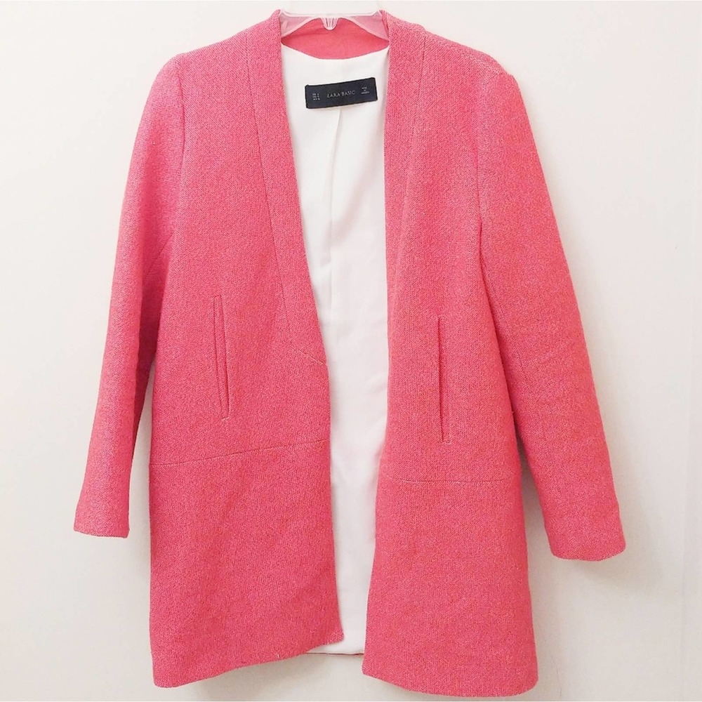 Zara Basic Pink Long Open Blazer Jacket
